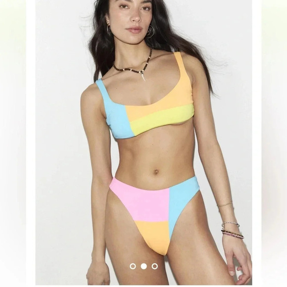 NWT OneOne Swimwear SET Bikini Cockatoo Anastasia Lourdes Colorblock Yellow Pink - Picture 11 of 16